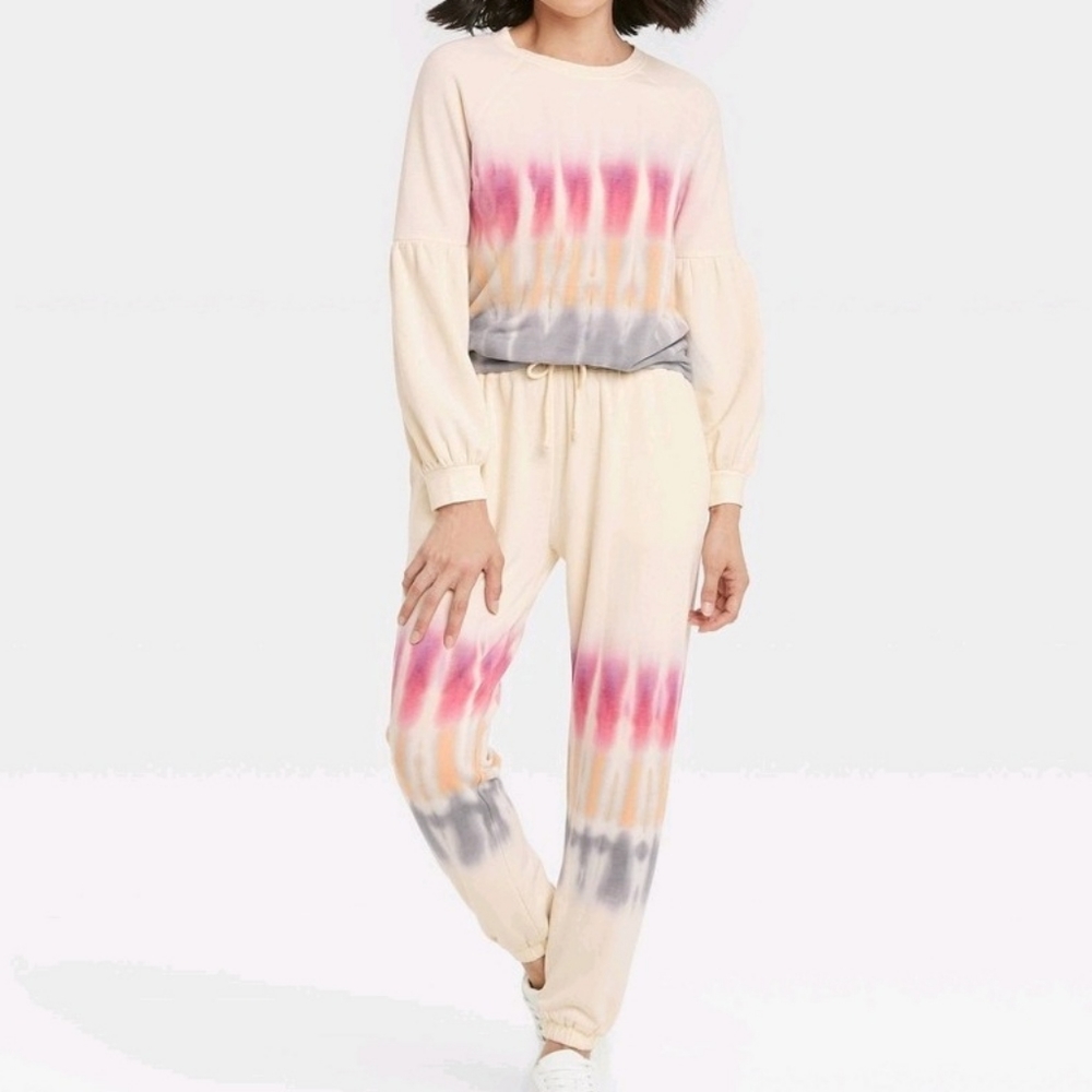 NWT Women's Knox Rose SET! Sweatshirt & Joggers - White Tie-Dye Cozy & Warm
